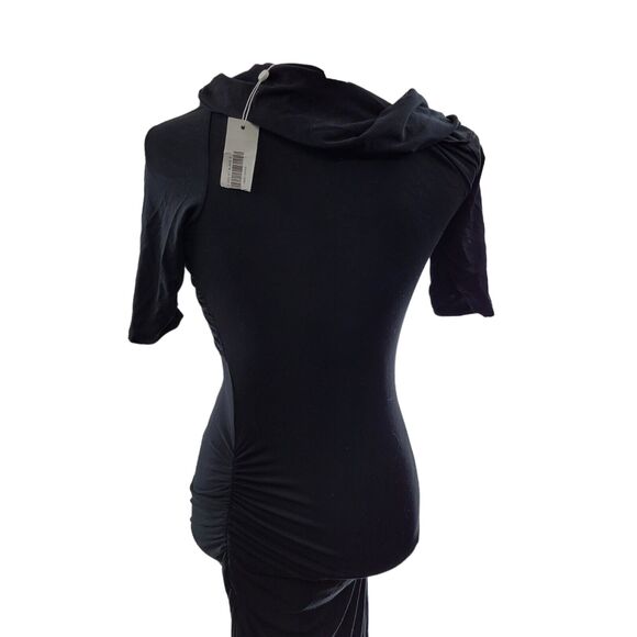 Jonathan Simkhai Ruched Bodycon Midi Dress Size Small Black Modal Cut Out - Picture 6 of 9